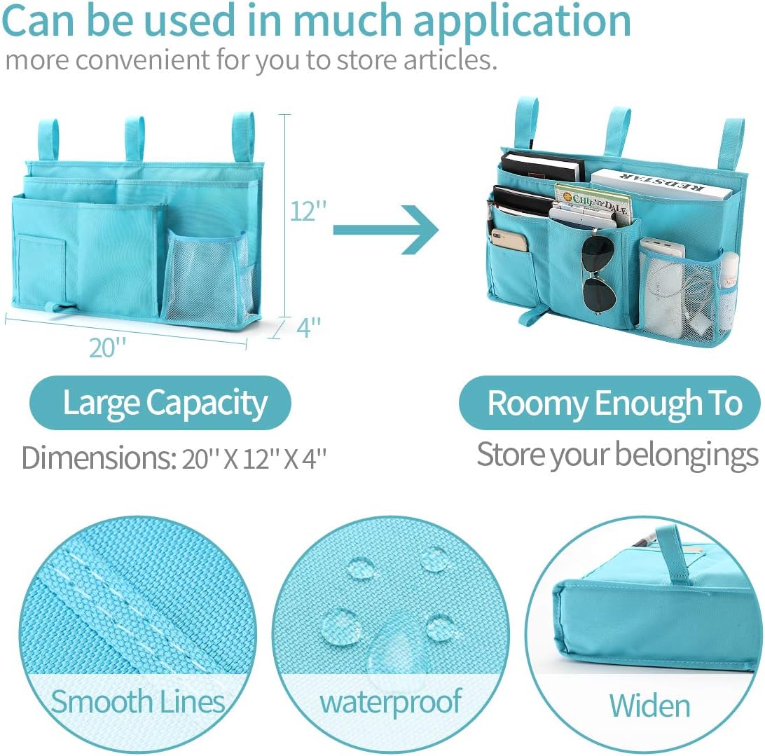 Bunk Bed Organizer, Bedside Caddy Hanging Bed Organizer Storage Bag 8 Pockets, for College Dorm Rooms Bed, Hospital Bed, Baby Bed Rails, 600D Oxford Cloth (Orange)