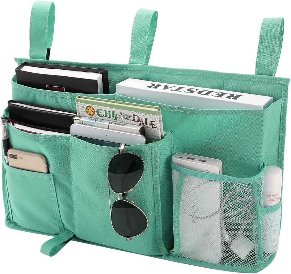 Bunk Bed Organizer, Bedside Caddy Hanging Bed Organizer Storage Bag 8 Pockets, for College Dorm Rooms Bed, Hospital Bed, Baby Bed Rails, 600D Oxford Cloth (Orange)