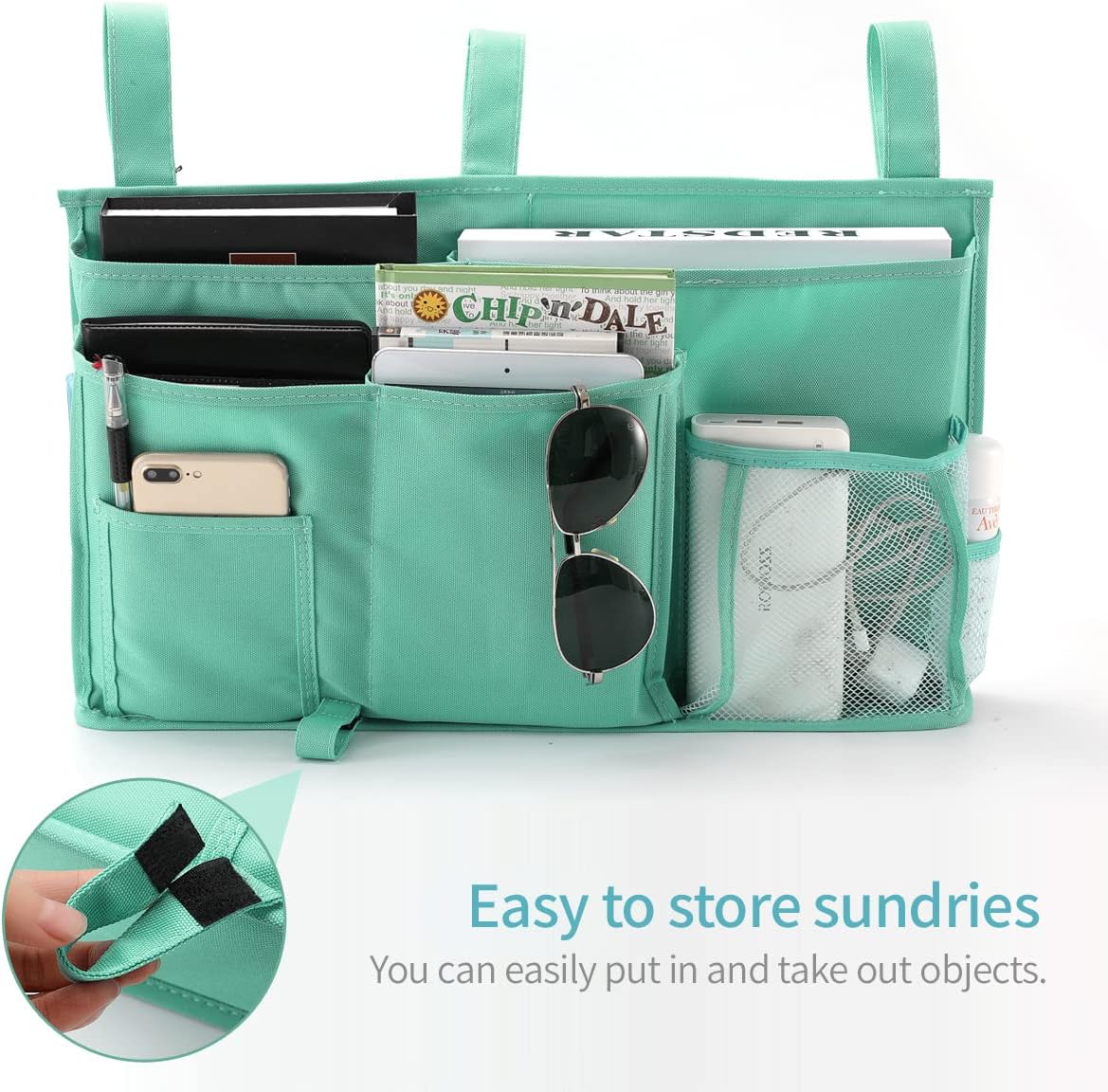 Bunk Bed Organizer, Bedside Caddy Hanging Bed Organizer Storage Bag 8 Pockets, for College Dorm Rooms Bed, Hospital Bed, Baby Bed Rails, 600D Oxford Cloth (Orange)