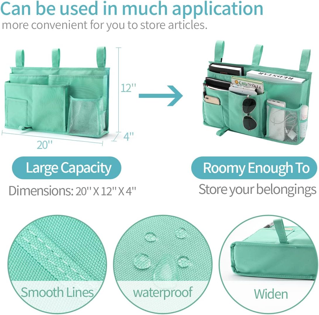 Bunk Bed Organizer, Bedside Caddy Hanging Bed Organizer Storage Bag 8 Pockets, for College Dorm Rooms Bed, Hospital Bed, Baby Bed Rails, 600D Oxford Cloth (Orange)