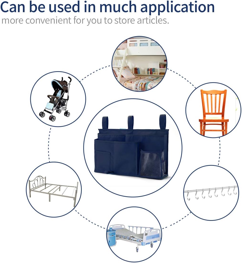 Bunk Bed Organizer, Bedside Caddy Hanging Bed Organizer Storage Bag 8 Pockets, for College Dorm Rooms Bed, Hospital Bed, Baby Bed Rails, 600D Oxford Cloth (Orange)