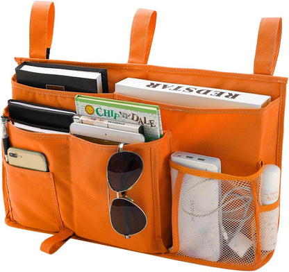 Bunk Bed Organizer, Bedside Caddy Hanging Bed Organizer Storage Bag 8 Pockets, for College Dorm Rooms Bed, Hospital Bed, Baby Bed Rails, 600D Oxford Cloth (Orange)