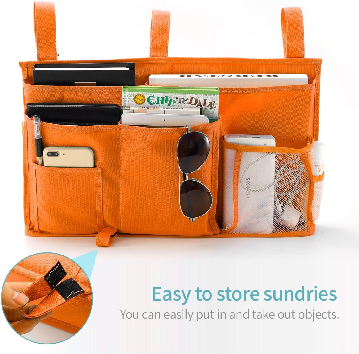 Bunk Bed Organizer, Bedside Caddy Hanging Bed Organizer Storage Bag 8 Pockets, for College Dorm Rooms Bed, Hospital Bed, Baby Bed Rails, 600D Oxford Cloth (Orange)