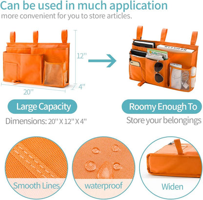 Bunk Bed Organizer, Bedside Caddy Hanging Bed Organizer Storage Bag 8 Pockets, for College Dorm Rooms Bed, Hospital Bed, Baby Bed Rails, 600D Oxford Cloth (Orange)