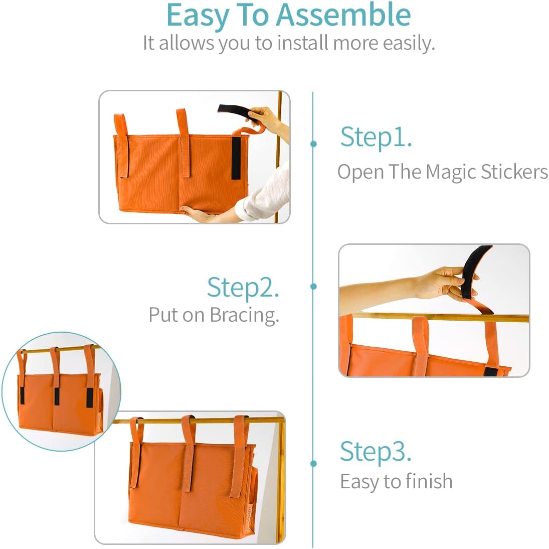 Bunk Bed Organizer, Bedside Caddy Hanging Bed Organizer Storage Bag 8 Pockets, for College Dorm Rooms Bed, Hospital Bed, Baby Bed Rails, 600D Oxford Cloth (Orange)