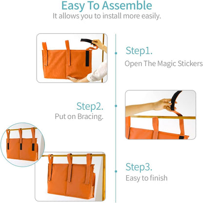 Bunk Bed Organizer, Bedside Caddy Hanging Bed Organizer Storage Bag 8 Pockets, for College Dorm Rooms Bed, Hospital Bed, Baby Bed Rails, 600D Oxford Cloth (Orange)