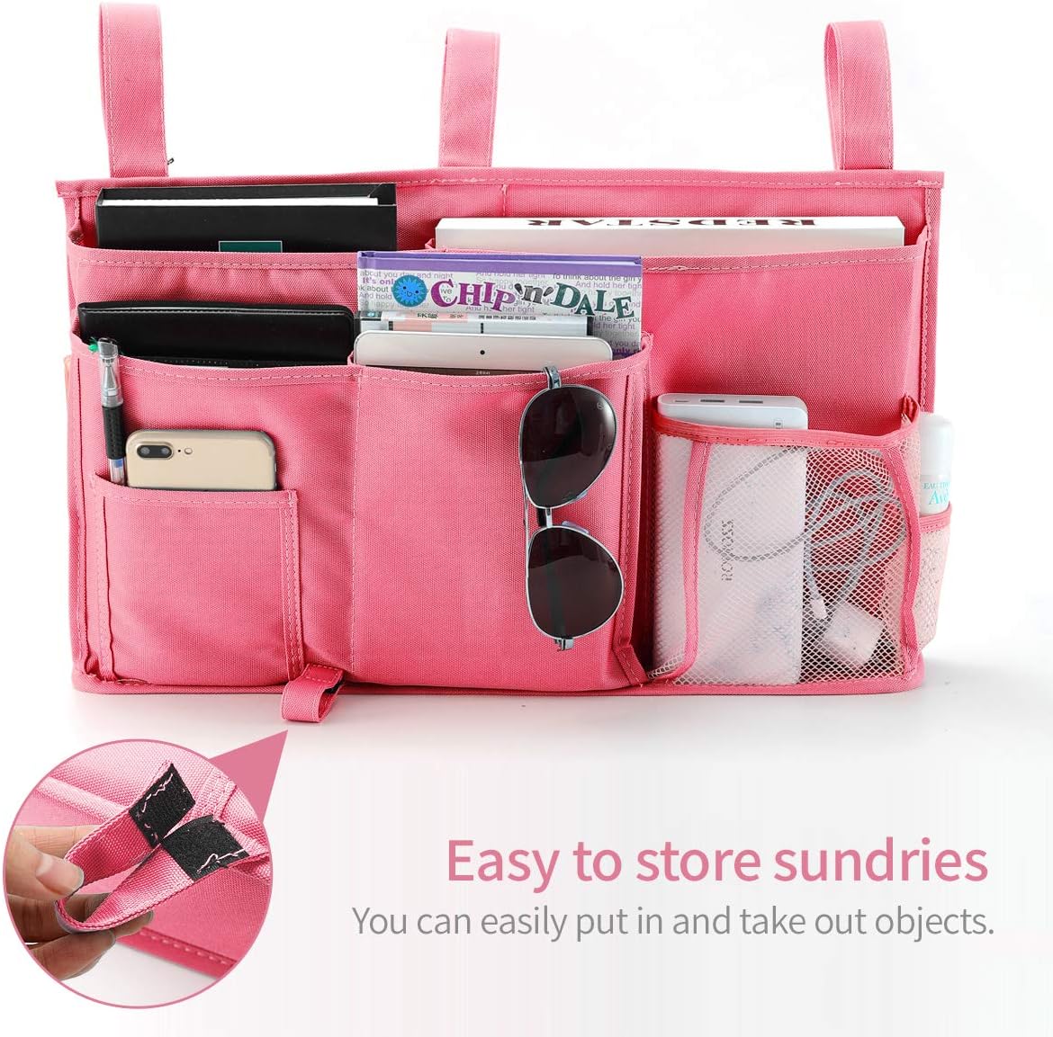 Bunk Bed Organizer, Bedside Caddy Hanging Bed Organizer Storage Bag 8 Pockets, for College Dorm Rooms Bed, Hospital Bed, Baby Bed Rails, 600D Oxford Cloth (Orange)