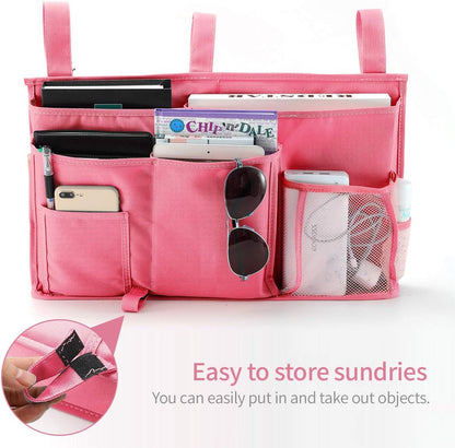 Bunk Bed Organizer, Bedside Caddy Hanging Bed Organizer Storage Bag 8 Pockets, for College Dorm Rooms Bed, Hospital Bed, Baby Bed Rails, 600D Oxford Cloth (Orange)