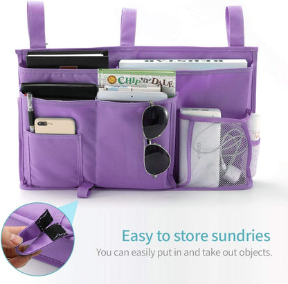 Bunk Bed Organizer, Bedside Caddy Hanging Bed Organizer Storage Bag 8 Pockets, for College Dorm Rooms Bed, Hospital Bed, Baby Bed Rails, 600D Oxford Cloth (Orange)