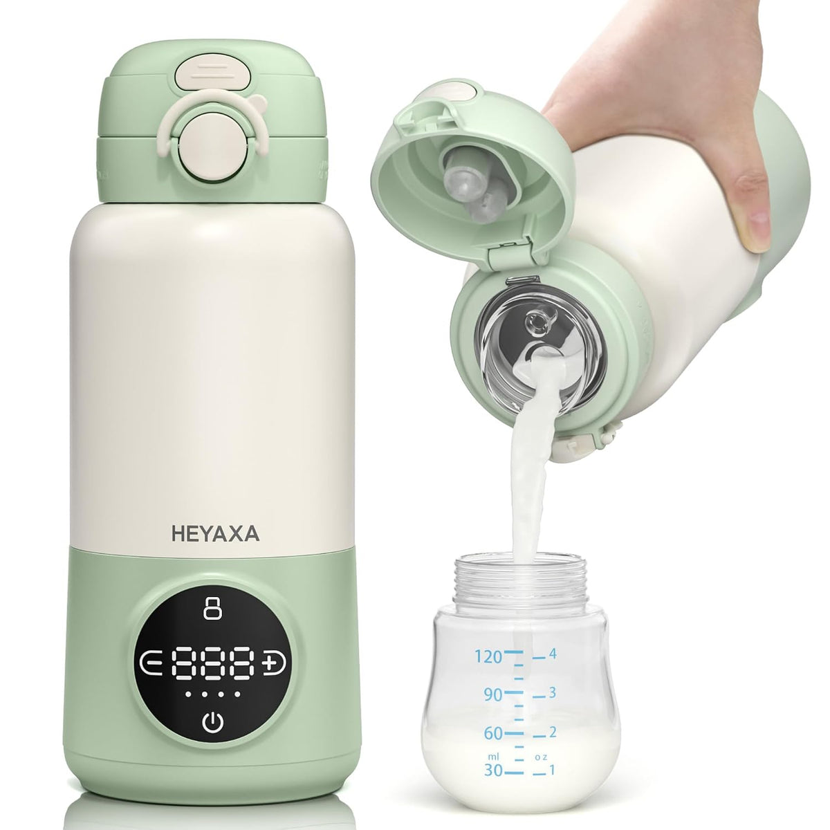 Portable Bottle Warmer for Travel, 15oz Capacity Baby Bottle Warmer with Fast Heating, 12000mAh Battery & Fast Charger, Pasteurization for Hygiene, Precise Temp Control, Leak-Proof
