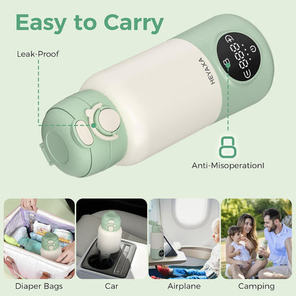 Portable Bottle Warmer for Travel, 15oz Capacity Baby Bottle Warmer with Fast Heating, 12000mAh Battery & Fast Charger, Pasteurization for Hygiene, Precise Temp Control, Leak-Proof