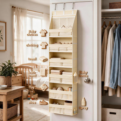 Over the Door Organizer, 55lbs Capacity 6-Shelf Closet Hanging Storage with 13 Mesh Pockets, Behind the Door Storage for Baby Nursery, Bathroom, Bedroom, and Dorm