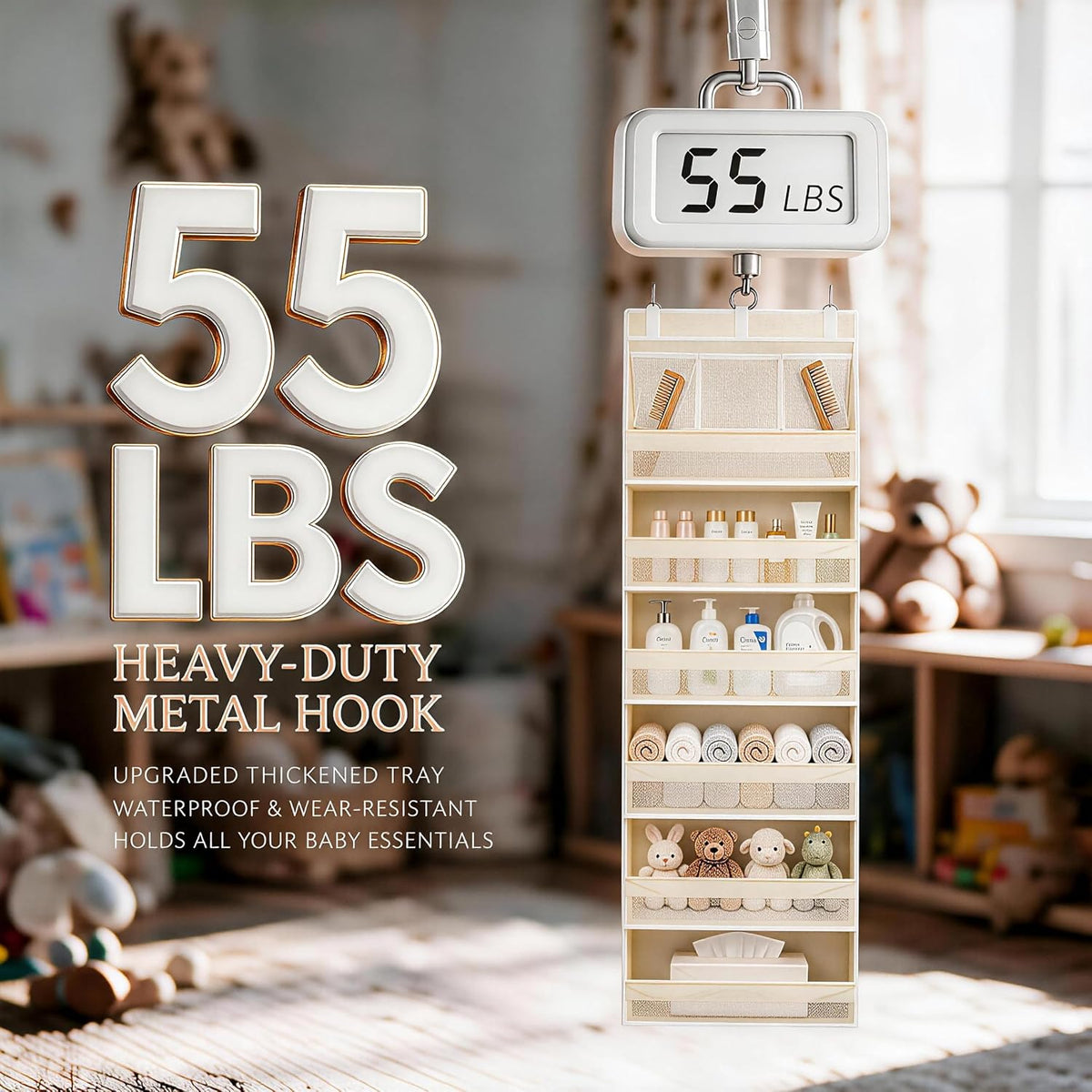 Over the Door Organizer, 55lbs Capacity 6-Shelf Closet Hanging Storage with 13 Mesh Pockets, Behind the Door Storage for Baby Nursery, Bathroom, Bedroom, and Dorm