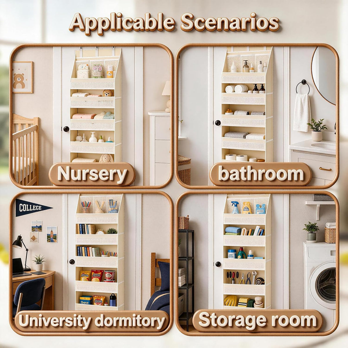 Over the Door Organizer, 55lbs Capacity 6-Shelf Closet Hanging Storage with 13 Mesh Pockets, Behind the Door Storage for Baby Nursery, Bathroom, Bedroom, and Dorm