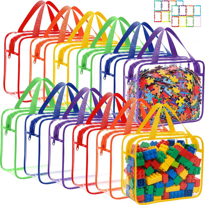 12 Packs Clear Large Toy Storage Bags with Label, Mix Pastel Color