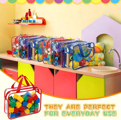12 Packs Clear Large Toy Storage Bags with Label, Mix Pastel Color