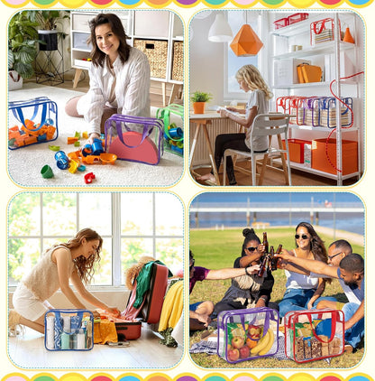 12 Packs Clear Large Toy Storage Bags with Label, Mix Pastel Color