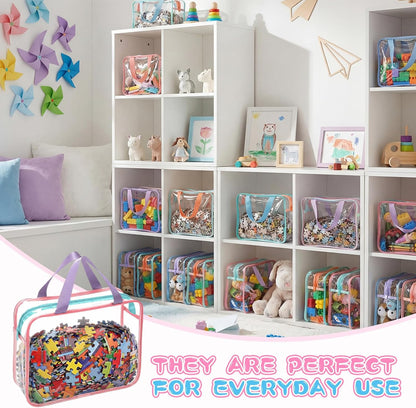 12 Packs Clear Large Toy Storage Bags with Label, Mix Pastel Color