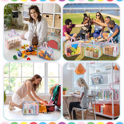 12 Packs Clear Large Toy Storage Bags with Label, Mix Pastel Color