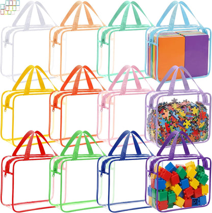 12 Packs Clear Large Toy Storage Bags with Label, Mix Pastel Color