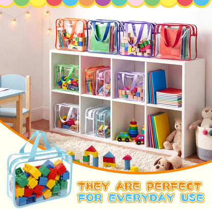 12 Packs Clear Large Toy Storage Bags with Label, Mix Pastel Color