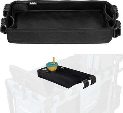 Double Sided Stroller Tray Fits for Wonderfold Wagon- Kids Snacks & Activities - Faux Leather Sides for Eating - Cup Holders & Mesh Pockets, Play On the Go, 15" L x 7.5" W x 3" H (W2 Series)