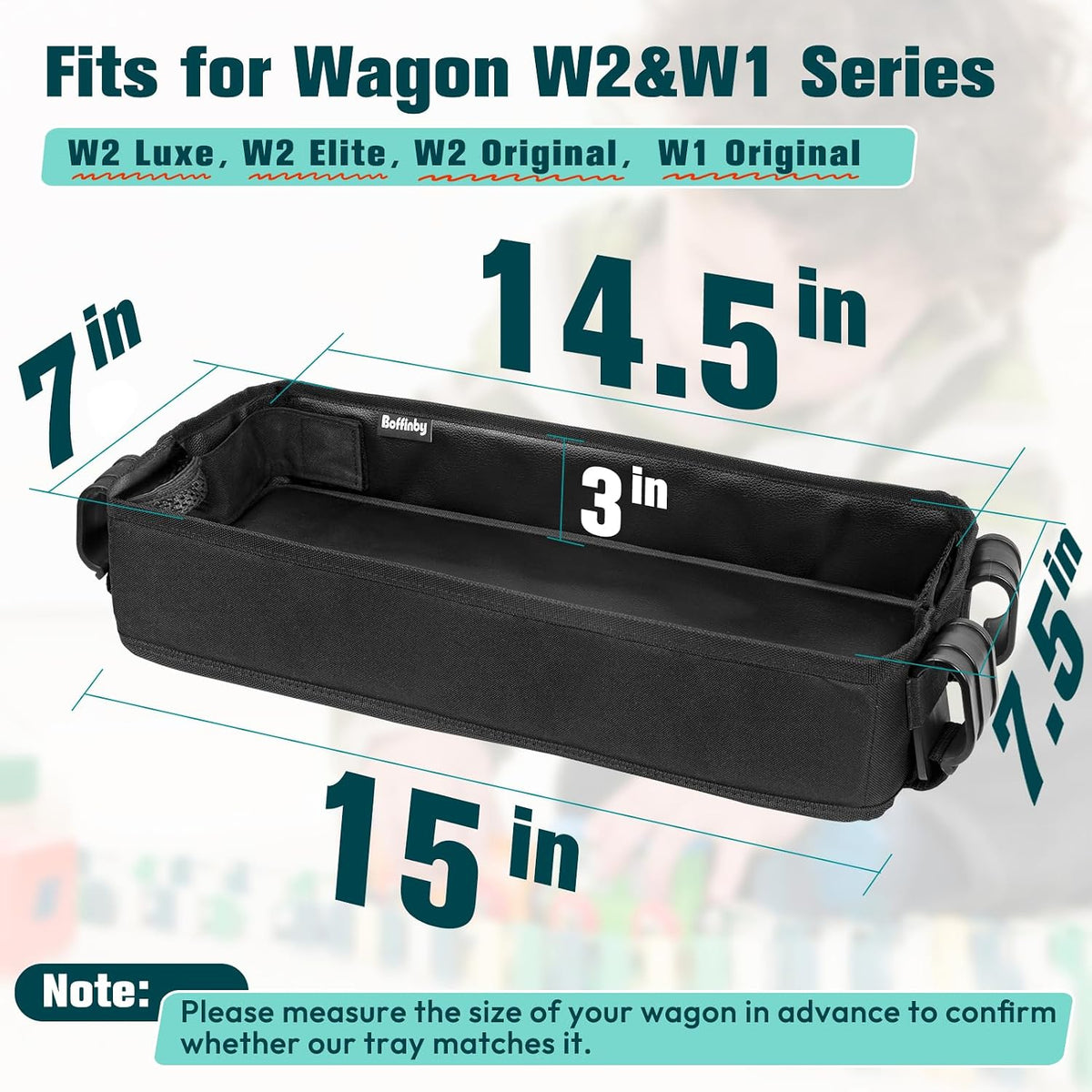 Double Sided Stroller Tray Fits for Wonderfold Wagon- Kids Snacks & Activities - Faux Leather Sides for Eating - Cup Holders & Mesh Pockets, Play On the Go, 15" L x 7.5" W x 3" H (W2 Series)