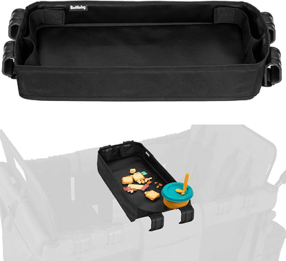 Double Sided Stroller Tray Fits for Wonderfold Wagon- Kids Snacks & Activities - Faux Leather Sides for Eating - Cup Holders & Mesh Pockets, Play On the Go, 15" L x 7.5" W x 3" H (W2 Series)