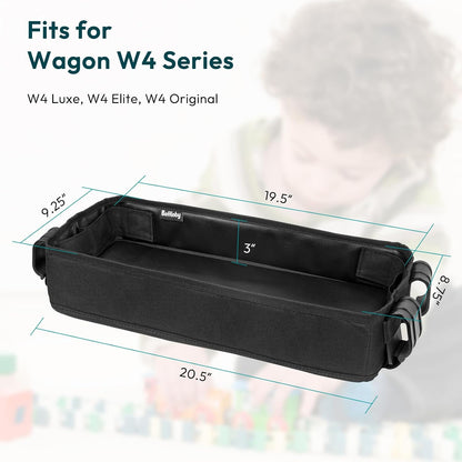 Double Sided Stroller Tray Fits for Wonderfold Wagon- Kids Snacks & Activities - Faux Leather Sides for Eating - Cup Holders & Mesh Pockets, Play On the Go, 15" L x 7.5" W x 3" H (W2 Series)