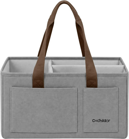 Canvas Baby Diaper Caddy Organizer with Handle, Gray