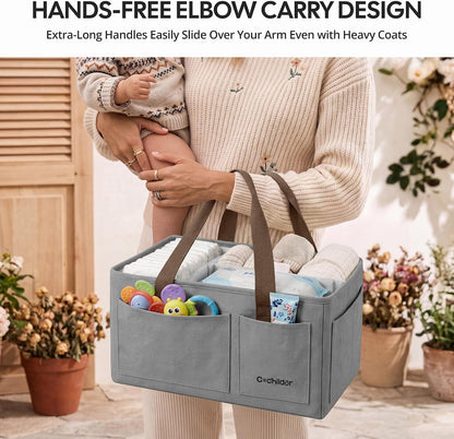 Canvas Baby Diaper Caddy Organizer with Handle, Gray