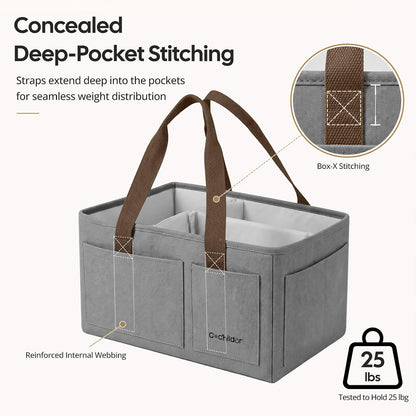Canvas Baby Diaper Caddy Organizer with Handle, Gray