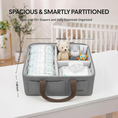 Canvas Baby Diaper Caddy Organizer with Handle, Gray