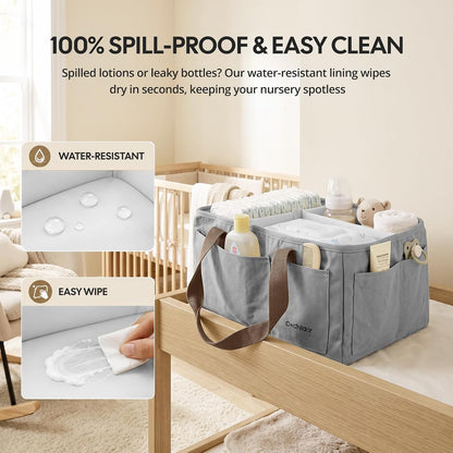 Canvas Baby Diaper Caddy Organizer with Handle, Gray