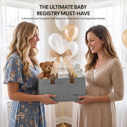 Canvas Baby Diaper Caddy Organizer with Handle, Gray