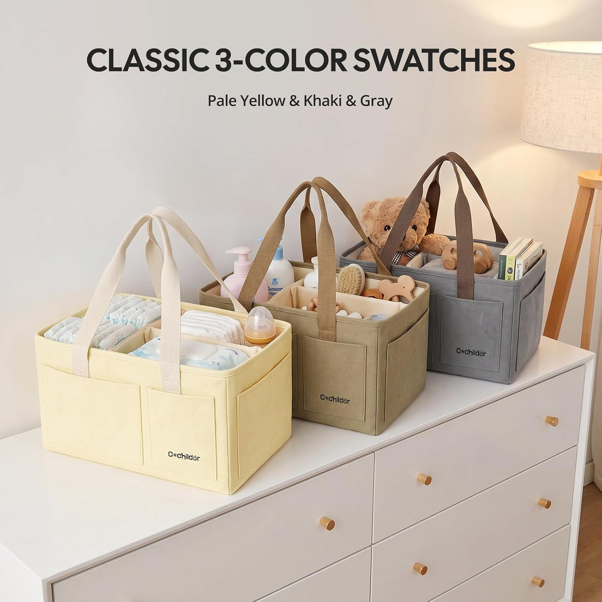 Canvas Baby Diaper Caddy Organizer with Handle, Gray