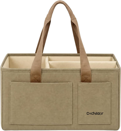 Canvas Baby Diaper Caddy Organizer with Handle, Gray