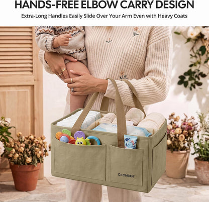 Canvas Baby Diaper Caddy Organizer with Handle, Gray