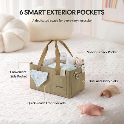 Canvas Baby Diaper Caddy Organizer with Handle, Gray