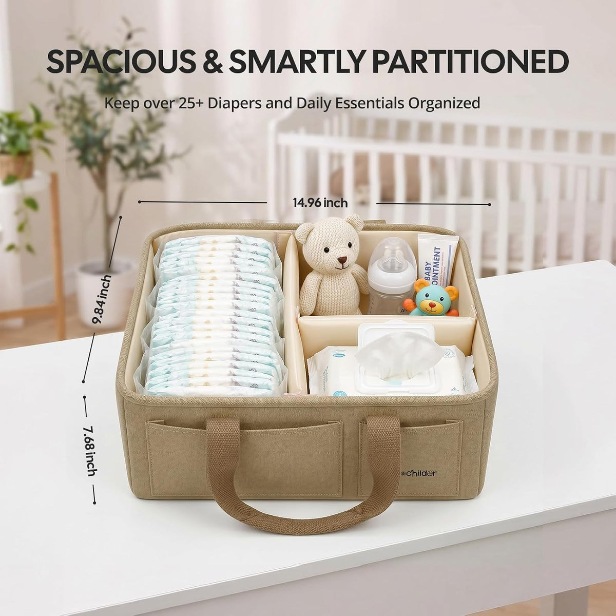 Canvas Baby Diaper Caddy Organizer with Handle, Gray