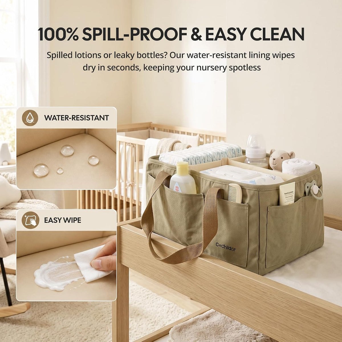 Canvas Baby Diaper Caddy Organizer with Handle, Gray