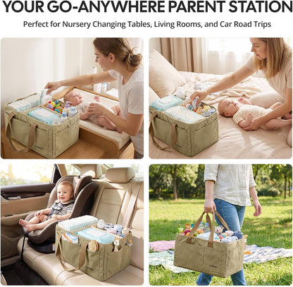 Canvas Baby Diaper Caddy Organizer with Handle, Gray