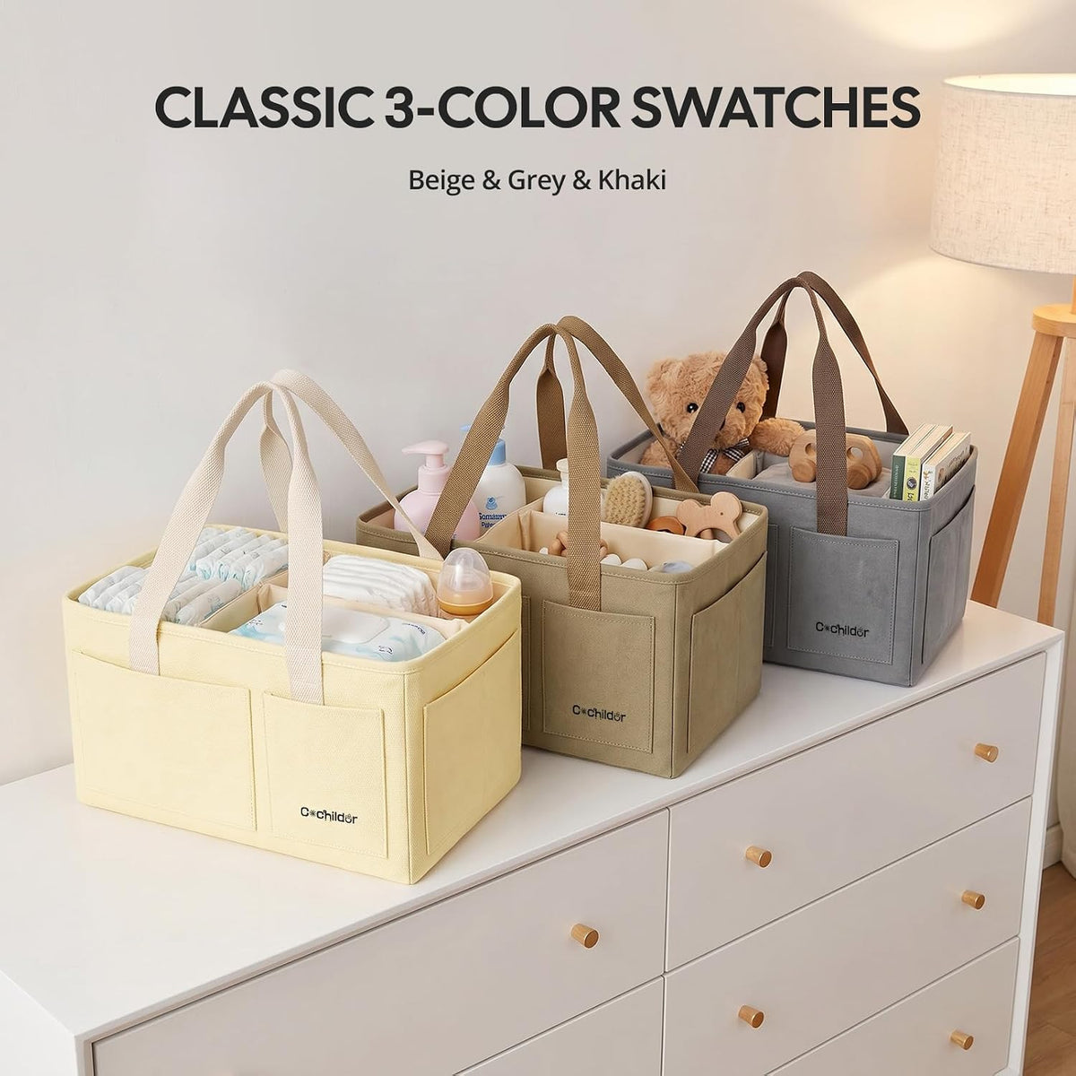 Canvas Baby Diaper Caddy Organizer with Handle, Gray