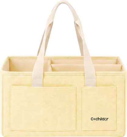 Canvas Baby Diaper Caddy Organizer with Handle, Gray
