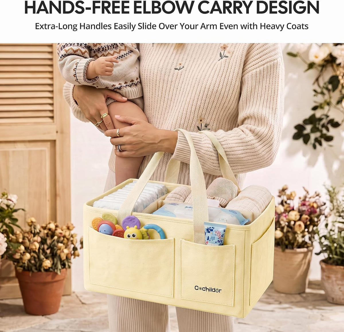 Canvas Baby Diaper Caddy Organizer with Handle, Gray
