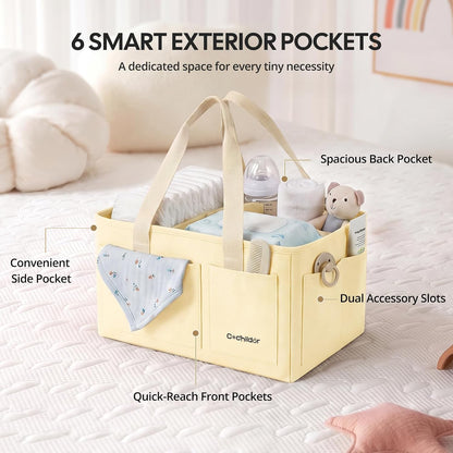 Canvas Baby Diaper Caddy Organizer with Handle, Gray