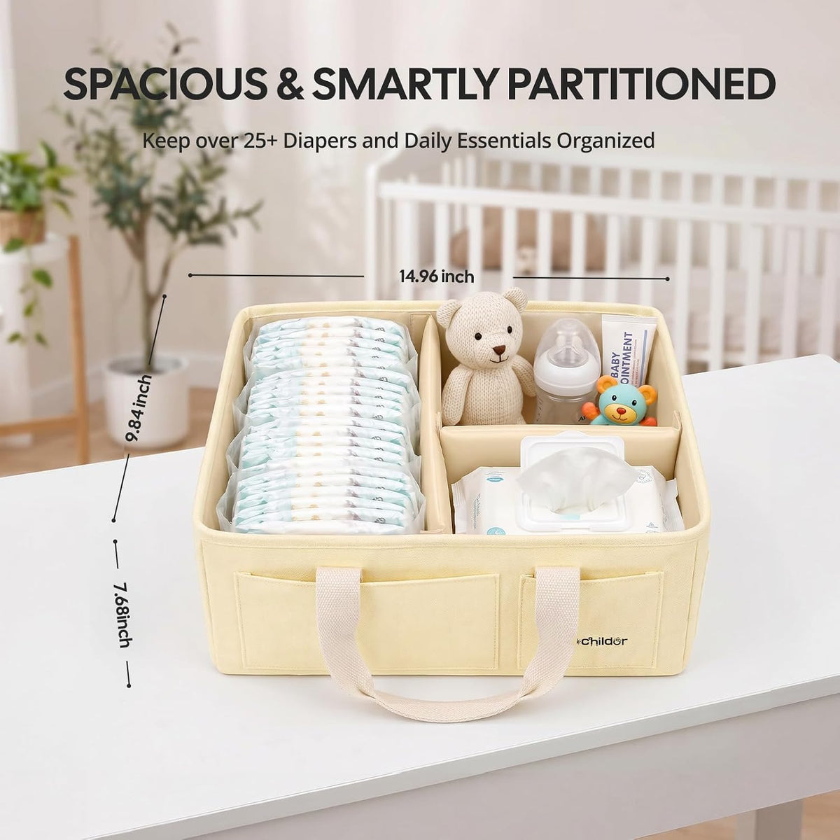 Canvas Baby Diaper Caddy Organizer with Handle, Gray