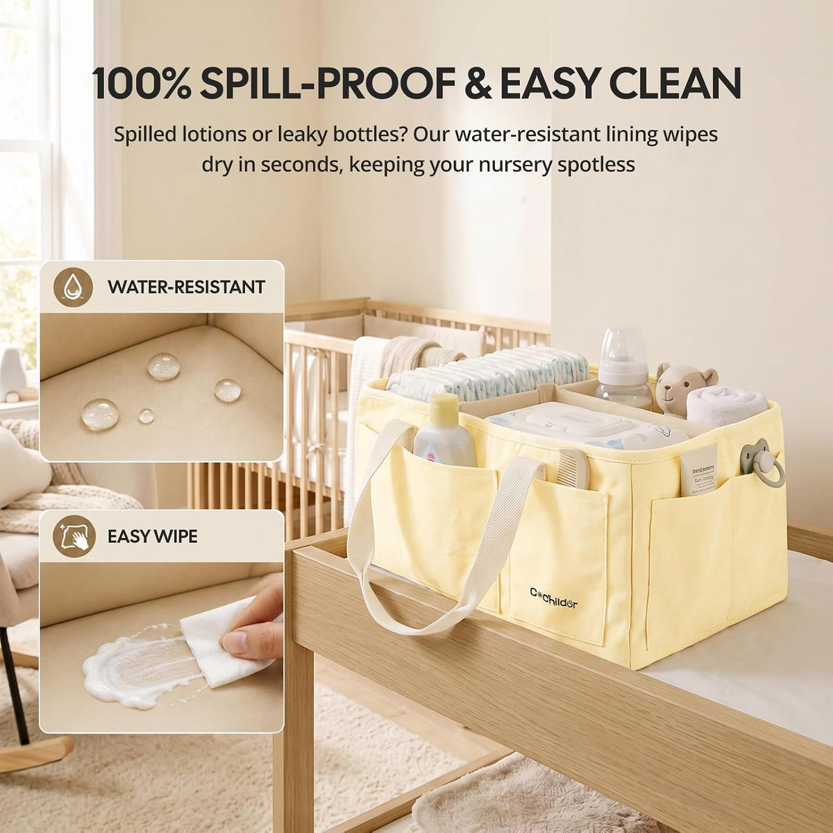 Canvas Baby Diaper Caddy Organizer with Handle, Gray