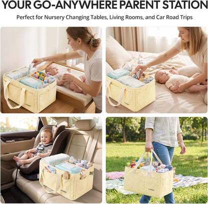 Canvas Baby Diaper Caddy Organizer with Handle, Gray