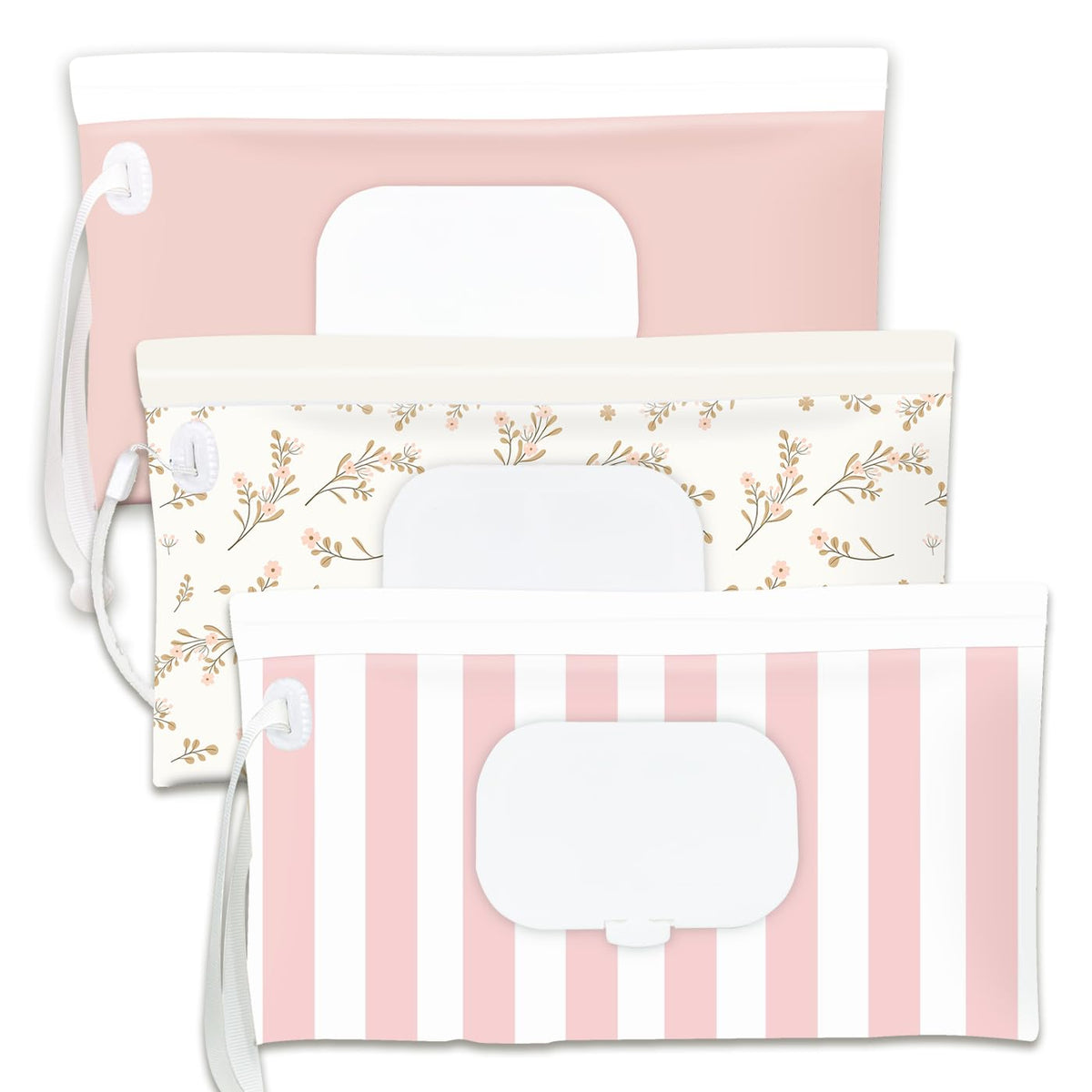 Baby Wipe Holder,Wipe Dispenser, 3-Pack Portable Refillable Wipe Container,Reusable Travel Baby Wipes Case, Waterproof and Dustproof, Wipe Holder for Diaper (Pink)